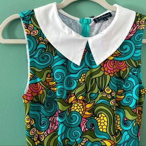 Unique Vintage Retro Floral Skater Dress with Peter Pan Collar NWT
